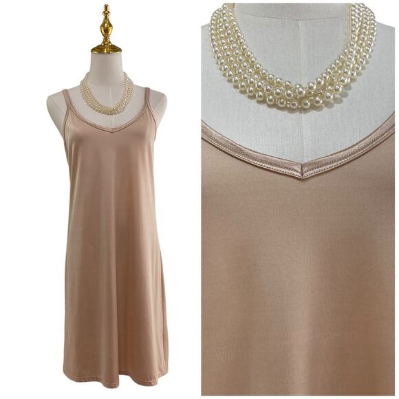 Vanity Fair Beige Knit Two Looks in One Full Slip Dress #10-158 Size 34-40 Bust - Picture 1 of 8
